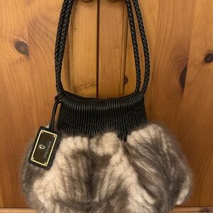 Paolo Masi Black and Brown Fur Shoulder Bag